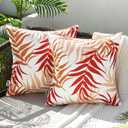 MIULEE Pack of 2 Decorative Outdoor Waterproof Throw Pillow Covers Patio Pillow Cases Natural Leaves Pattern Square Cushion Shams Shell for Garden Balcony Couch 18x18 Inch, Orange