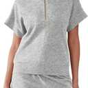 Shorts Sweat Set for Women Cotton Half Zip Short Sleeve Top and Drawstring Shorts - Soft Comfy 2 Piece Lounge Set M