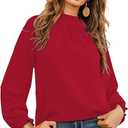 LYANER Women's Frill Mock Neck Flounce Long Sleeve Solid Blouse Office Shirt Top, Red L