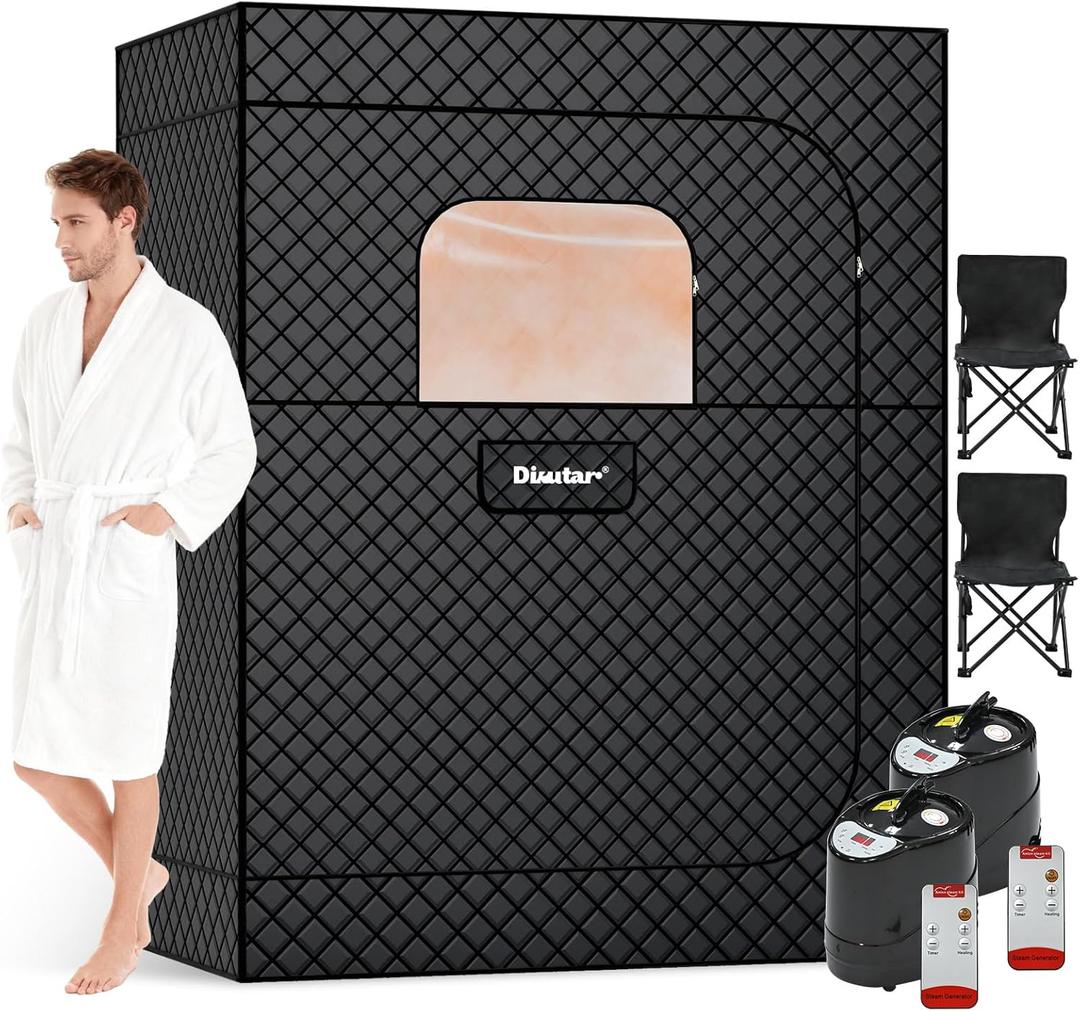 2 Person Sauna Box - Portable Sauna for Home with Upgraded 3L 1500W Steamer*2, Folding Chair*2 and Non-Slip Mat for Relaxation Spa, 5-Layer Waterproof & Insulated Steam Saunas Tent, 4.5 * 3 * 6ft, XL