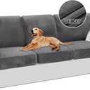 PrinceDeco 6 Piece Luxury Thick Velvet Sofa Covers3 Base Cover Plus 3 Seat Cushion Covers Couch Covers for 3 Cushion Couch Sofa Couch Cover for Dogs, Machine Washable(Sofa, Grey)