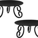 Hosley Set of 2 Pillar or LED Candle Holder 5 inch Diameter Gift for Farmhouse Weddings or can be Used for Aromatherapy and Spa O5 (Black)