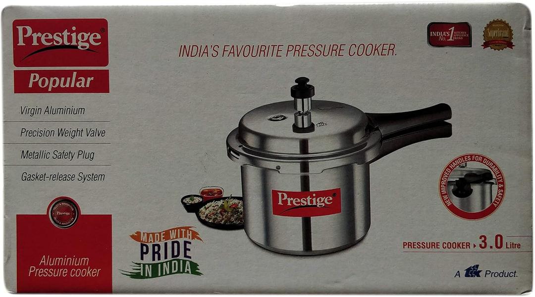 Prestige Popular Aluminium Outer Lid Pressure Cooker, 3 Litres, Silver