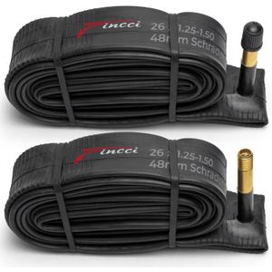 Fincci 26 x 1.25/1.50 Inch Bike Inner Tube 48mm Schrader Valve Butyl Rubber, Fits Mountain, Hybrid & Road Bikes,  Pack of 2