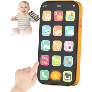 Bilingual Baby Phone Toy Phone for Toddler 1-3, Fun Early Learning Musical Baby Toys for 6-12 Months with Sounds and Light, English/Spanish, Gift for 1 Year Old Boys Girls Kids Infant, Orange
