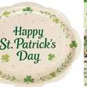 St Patricks Day Plates 10"" X 12"" Oval Green Plate Disposable Saint Patricks Paper Plates Heavy Duty Shamrock Pattern for St Patrick's Day Decor Serve 25