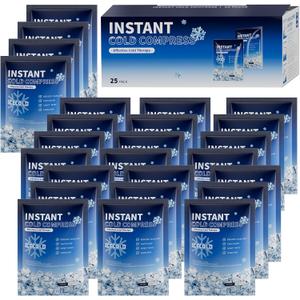 Instant Ice Cold Packs, 25 Pack 4.4" x 6"Disposable Ice Packs for Injuries, Pain Relief, No Freeze Needed Cold Compress for First Aid, Athletes (EXP 07/08/26)