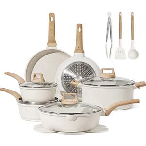 CAROTE 16 Piece Pots and Pans Set Nonstick, White Granite Cookware Sets Induction Cookware, Non Stick Cooking Set w/Frying Pans & Saucepans (PFOS, PFOA Free) CAROTE 16 Piece Pots and Pans Set Nonstick, White Granite Cookware Sets Induction Cookware, Non Stick Cooking Set w/Frying Pans & Saucepans (PFOS, PFOA Free)
