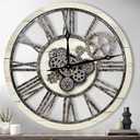 The B-Style Large Real Moving Gears Wall Clock 30 inch Rustic Retro Industrial Farmhouse Wood Clock Oversized Decorative Vintage Wall Clocks for Living Room (Desert Beige and Bronze) (30 inch/76cm)