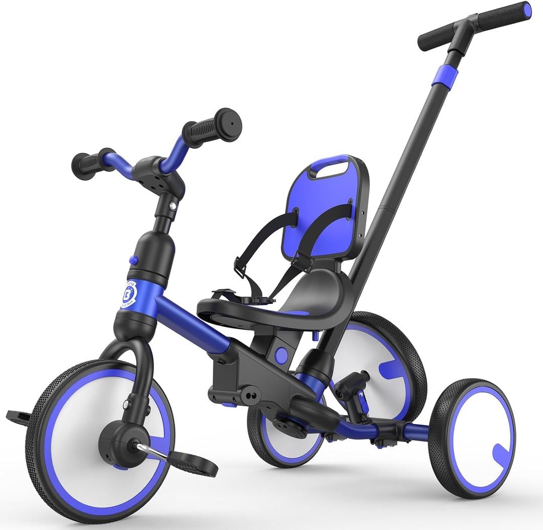 Besrey Toddler Bike 13 Years Old,Toddler Tricycle with Spare Wheel,5 in 1 Kids Trike with Push Handle,Backrest and Safety Belt,Balance Bike 1+ Year Old,Birthday Gift and Toy for Boys and Girls