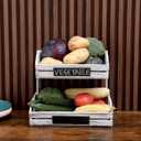 Fruit Basket Hanging Storage Baskets Kitchen Storage,2 Tier Farmhouse Standing Wooden Organizer,Classic Pastoral Holder Rack for Kitchen,Office,Dining Room and Guest Room (Need Assemble)