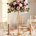 10 Pcs 21.5 Tall Gold Centerpieces for Table, Open Lattice Midsection Trumpet Base Vase Stands with Hanging Crystals, Metal Flower Holders for Wedding Receptions,Parties & Event Decor