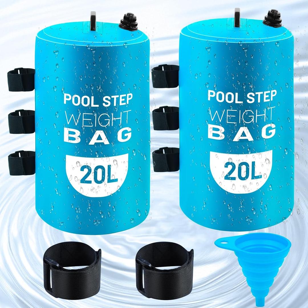2PCS Pool Ladder Weights 20L Universal Pool Step Weights Sand Bag Waterproof 500D PVC Swimming Pool Stair Weights for Above Ground and Inside Pool with 2 Nylon Handles and 1 Funnel Light Blue