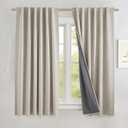 NICETOWN Natural Linen 100% Blackout Short Curtains 48 inches, Thermal Insulated & Noise Reducing Window Draperies with Grey Liner, Short Drapes for Cafe Bar (52" W by 48" L, 2 Panels)