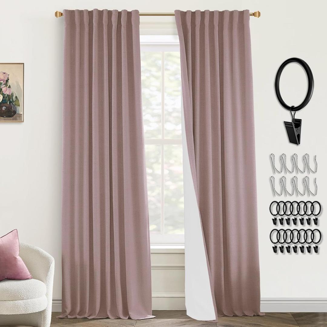 PANELSBURG Wild Rose Curtains for Teen Girls Room,Blackout Room Darkening Feminine Curtains for Women Bedroom,96 Inches Long,Dusty Mauve Color (52"W x 96"L (Pack of 2))