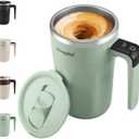 Mongdio Self Stirring Coffee Mug with Temperature Display, Rechargeable Stirring Mug, Automatic Self Stirring Cup with Lid, For Coffee, Milk and Other Beverages, Green (13.5OZ)