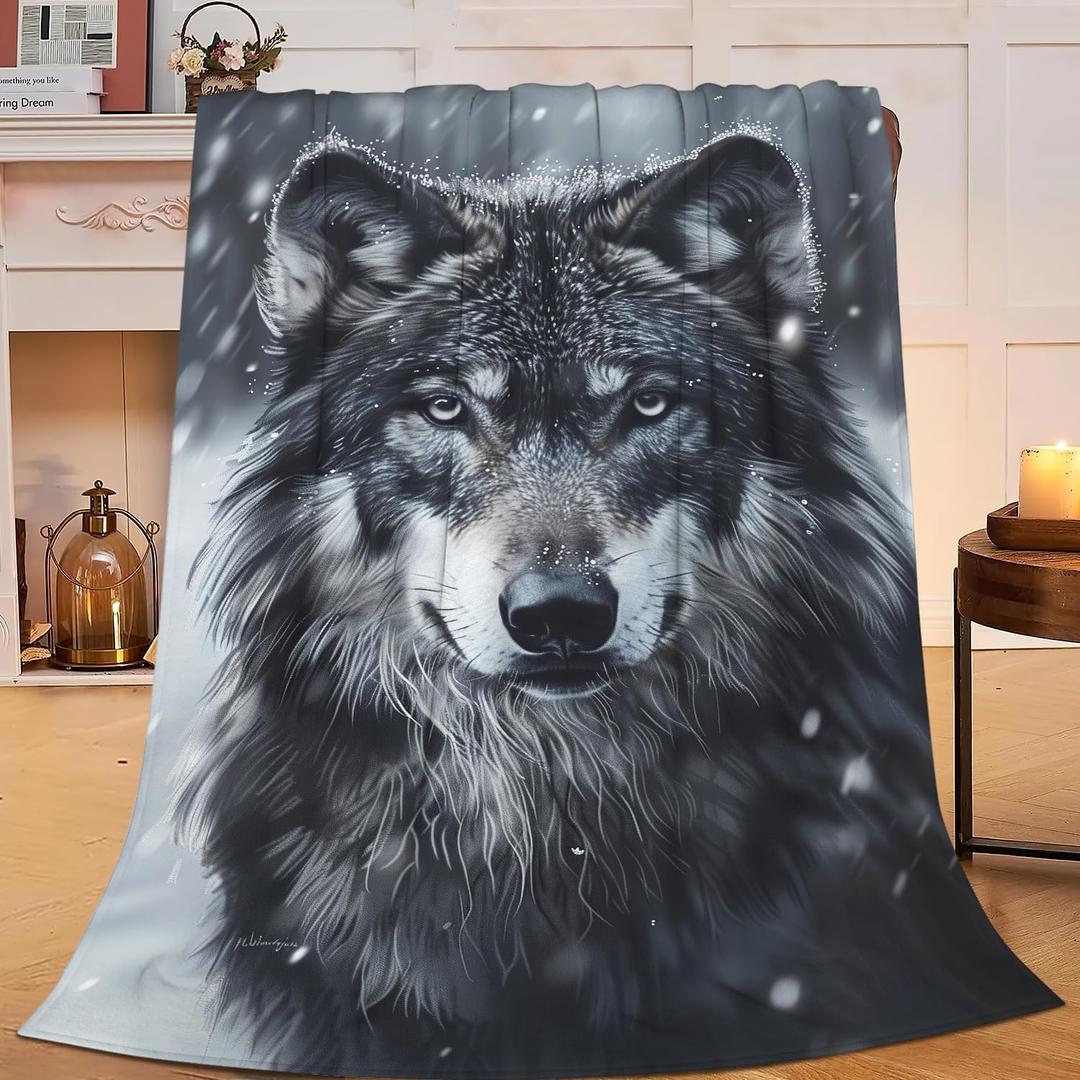Wolf Blanket Wolf Throw Blanket Flannel Stuff Merch Cozy Decor Fleece Plush Fuzzy Warm Soft Lightweight Bedding Gifts for Animal Lover Girls Women Men Boy Couch Sofa 50" x 40"