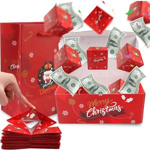 ABTOLS Christmas Surprise Box - Exploding Gift Money Box, Red Bouncing Envelope for Xmas, New Year, Birthday Party (Wreath)