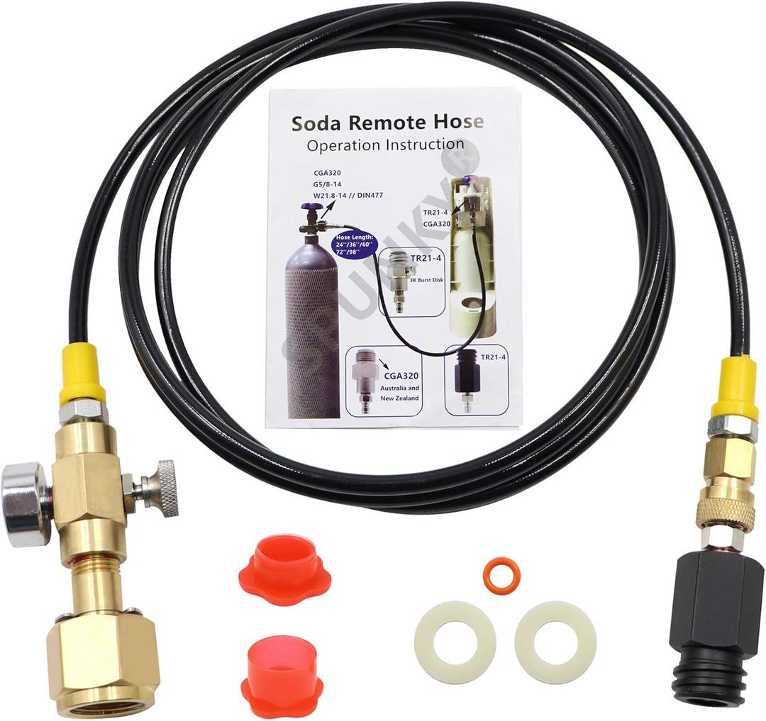 Co2 Tank Cylinder Direct Adapter (Gauge and Bleed Valve), CGA320 to TR21-4 Soda Machine Adapter with 60in High-Pressure Hose, Compatible for sodestream Soda Maker, Adapte to fizze/one touch/jet