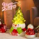 VCUTEKA Small Ceramic Christmas Tree Hand-Painted Vintage Tabletop Christmas Tree Holiday Decoration with Multi-Color Lights Green Xmas Trees Snowmen 8.75inch