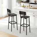 GILLAS Set of 2 Bar Stools, Tall Bar Chairs with Backrest and Footrest, Industrial Style Counter Height, Black (Rectangular)
