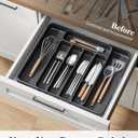 2 x Kitsure Cutlery Drawer Organiser for Kitchen - Adjustable Cutlery Tray for Effortless Utensil Sorting, Versatile Kitchen Storage & Organisation Solution, 12.13" x 1.54" x 8.07"~13.90", Black (Medium)