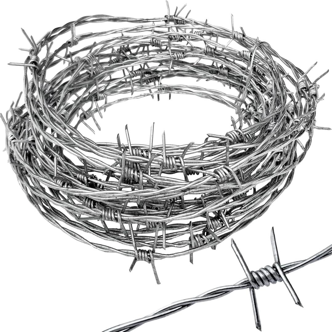 Real Barbed Wire 25ft 18 Gauge - Great for Crafts, Fences, Critter Deterrent (25ft 18 Gauge, 4 Point)