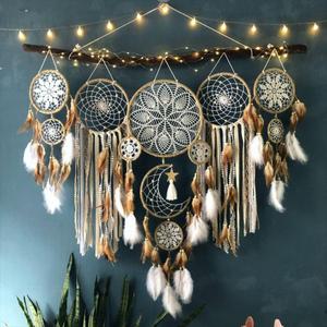 5 Pack Moon Phase Dreamcatcher Set Boho Wall Decor, Boho Macrame Wall Hanging Dream Catchers, for Home, Bedroom, Living Room, Witchy Gifts (Camel)