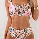 Eomenie Women's Square Neck Bikini Sets Wide Straps Two Piece Swimsuit Retro Mid Waisted Bathing Suit (M)