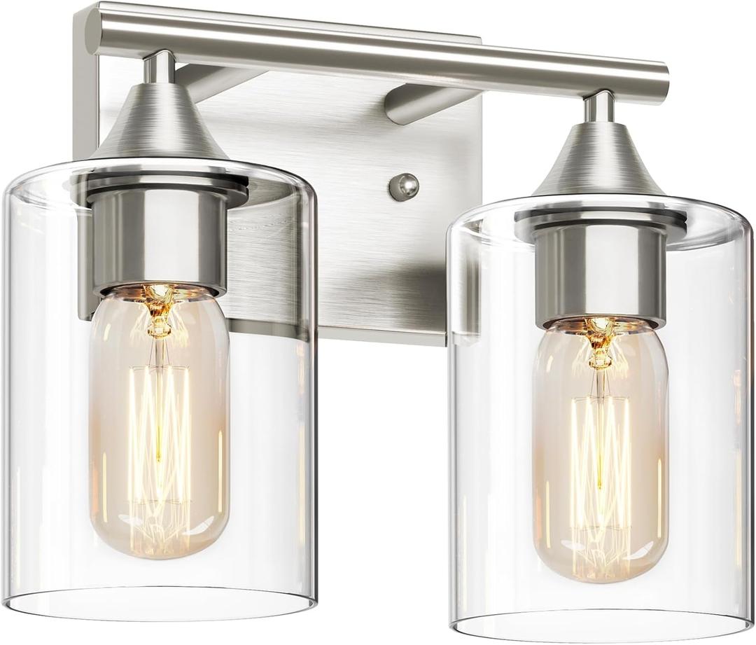 Bathroom Vanity Light Fixture, 2-Light Brushed Nickel Over Mirror, Modern for Bedroom Vanity Table Hallway