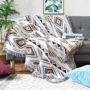 Lqprom Boho Throw Blankets Knit Bed Blankets with Tassel Aztec Western Throws Cover Farmhouse Decor for All Season Sofa Couch Chair Outdoor Camping Picnic Tent Beach Car Traveling 51"x63" (Beige)