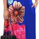 Summer Maxi Dress for Women 2025 Plus Size Casual Sexy Floral Sleeveless Vacation Long Sundresses with Pockets (Blue, S)
