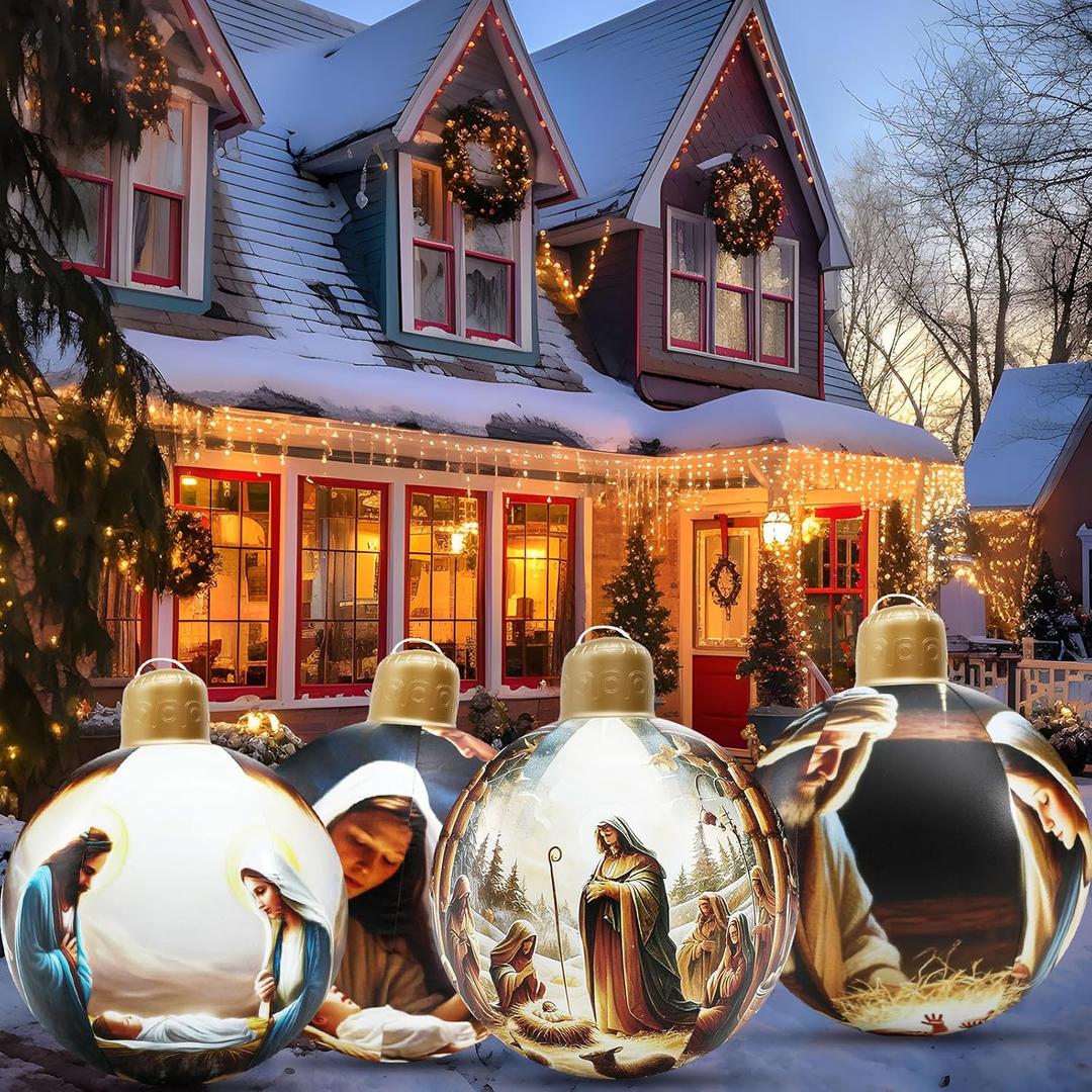 Jetec 4 Pcs 24 Inch Giant Christmas Nativity Inflatable Christmas Balls Decorations Nativity Scene Blow up Balls Outdoor/Indoor Birth of Jesus Blow up Ornaments for Yard Garden Holiday(Novel Style)