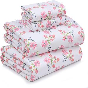 RUVANTI 100% Cotton Sheets Queen Size Percale Bedding, Cooling & Breathable Floral Design, Durable with a Crisp, Soft & Comfortable Feel, 16" Deep Pocket, 4-Piece Set, Bloomex