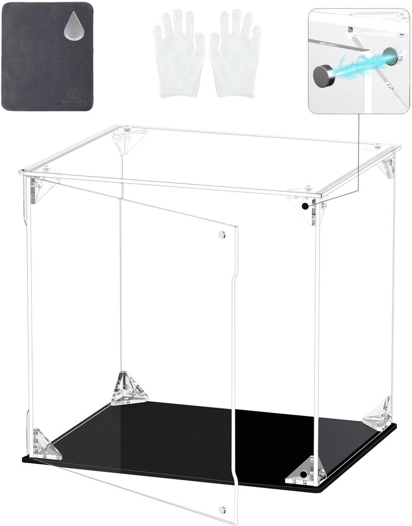 COOLTAKU Clear Acrylic Display Case, Front-Open Door with Magnetic Buckle, Assemble Display Box, Dustproof Protection Showcase for Figures, Collections, Models, Toys (8x6x8 inch, 20x15x20 cm)