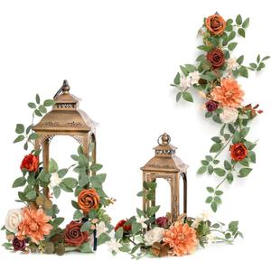 Ling's moment 6Pack 1.8ft Artificial Flowers Garland Terracotta Lantern Flower Arch Floral Centerpieces Burnt Orange Wedding Aisle Decor Chair Flowers for Mantel Table Window Cake Decoration