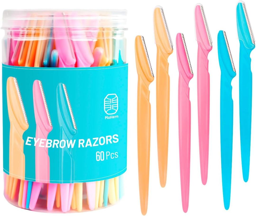 MoHern Eyebrow Razor with Box, 60 Pcs Face Razors for Women and Men, Multipurpose Dermaplane Razor, Dermaplaning Tool for Face, Multi-Color (1 Count (Pack of 60))