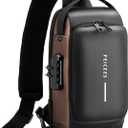 Peicees Mens Crossbody Bag Man Bags Mens Purse Anti-theft Leather Sling Bag Shoulder Bag Chest Bag for Daily Use, Black Gold