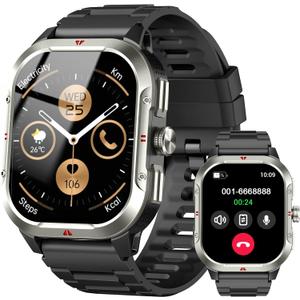 Smart Watch for Men Women GPS, Military 2.06" Fitness Tracker with Bluetooth Calling, Smartwatch Heart Rate Sleep SpO2 Step Counter, Voice Assistant, Activity Tracker 100+ Sport Modes for Android iOS (Black)