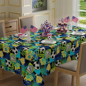 XCHI Soccer Graffiti Trophy World Cup Tablecloth Rectangle Table Cloth Table Covers for Indoor Dining Game Day Soccer Party Home Decorations 60x84 Inch