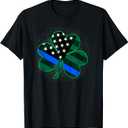 Thin Blue Line St Patricks Day Shirt Police Shamrock Tee T-Shirt, Large