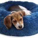 Calming Dog Bed for Medium Dogs Washable Donut 30 inches Anti-Slip Pet Bed,Round Fluffy Plush Faux Fur Cat Bed,Fits up to 45 lbs Pets,Navy Blue (30.0"L x 30.0"W x 7.0"Th)