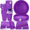 200pcs Purple Plastic Plates Party Supplies, Disposable Purple Party Plates, 50 of Each 9" Dinner Plate, Napkins, Cups & Cutlery Dinnerware Party Decorations for Graduations, Birthday, Wedding