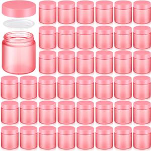 Norme 48 Pcs 4 oz Glass Jars with Lids Leakproof Round Airtight Empty Cosmetic Jars with Inner Liners Lid for Storing Lotions Powder Ointments Making Tins (Pink)