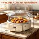 MAGNIFIQUE Slow Cooker, 4.5 Quart 8-in-1 Glass Pot Multi-Cooker, Non-Toxic Slow Cooker with Removable Borosilicate Glass Pot, for Rice, Pasta, Steam & Proof, Oatmeal