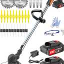 Electric Weed Wacker Eater Cordless, 21V Battery Powered Weed Wacker Eater with 2X 2.0Ah Battery Operated and Charger, 3 Types 26Pcs Blade, Lightweight Weed Trimmer/Brush Cutter/Edger for Garden Yard