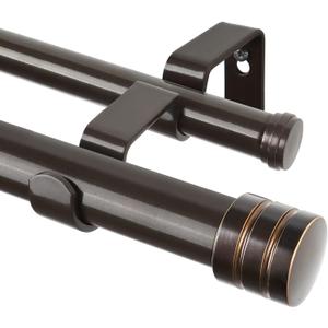 TONIAL1 Inch Double Curtain Rods for Windows 48 to 84 Inches, Heavy Duty Decorative Drapery Rod 32 to 86 Inches with Classic Cap Finial, Bronze
