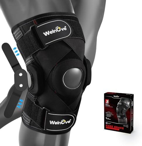 Welnove Knee Brace Support & Compression. Knee Sleeve Cross Straps for Knee Stability, Removable Metal Hinges for Running, Workout, Meniscus Tear, ACL, MCL, Arthritis - Men and Women(X-Large)
