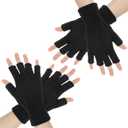 2 Pairs Knit Warm Fingerless Gloves for Men Women, Stretch Half Finger Gloves for Cold Weather, Half Finger Typing Glove, Winter Warm Knitted Mittens for Women Men (One size, Black)