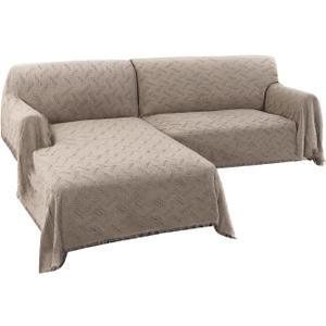 Turquoize Sectional Couch Covers L Shape Couch Cover Sectional Sofa Cover Washable 2 Pieces Couch Covers for Sectional Sofa Feature Geometrical Woven Jacquard Fabric (Chaise/2 Seats, Sand)